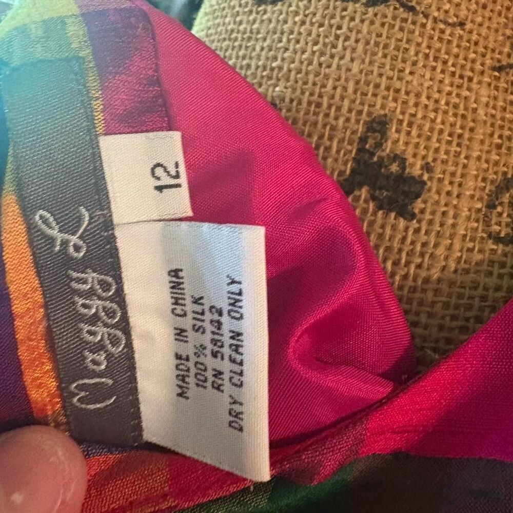 90s Vintage Maggy London Women’s Retro Colorful Plaid Button Down Silk Blazer - Picture 4 of 4